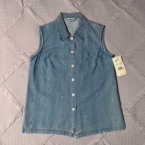 Vintage G.W. Graff Womens Embroidered Denim Vest (S)